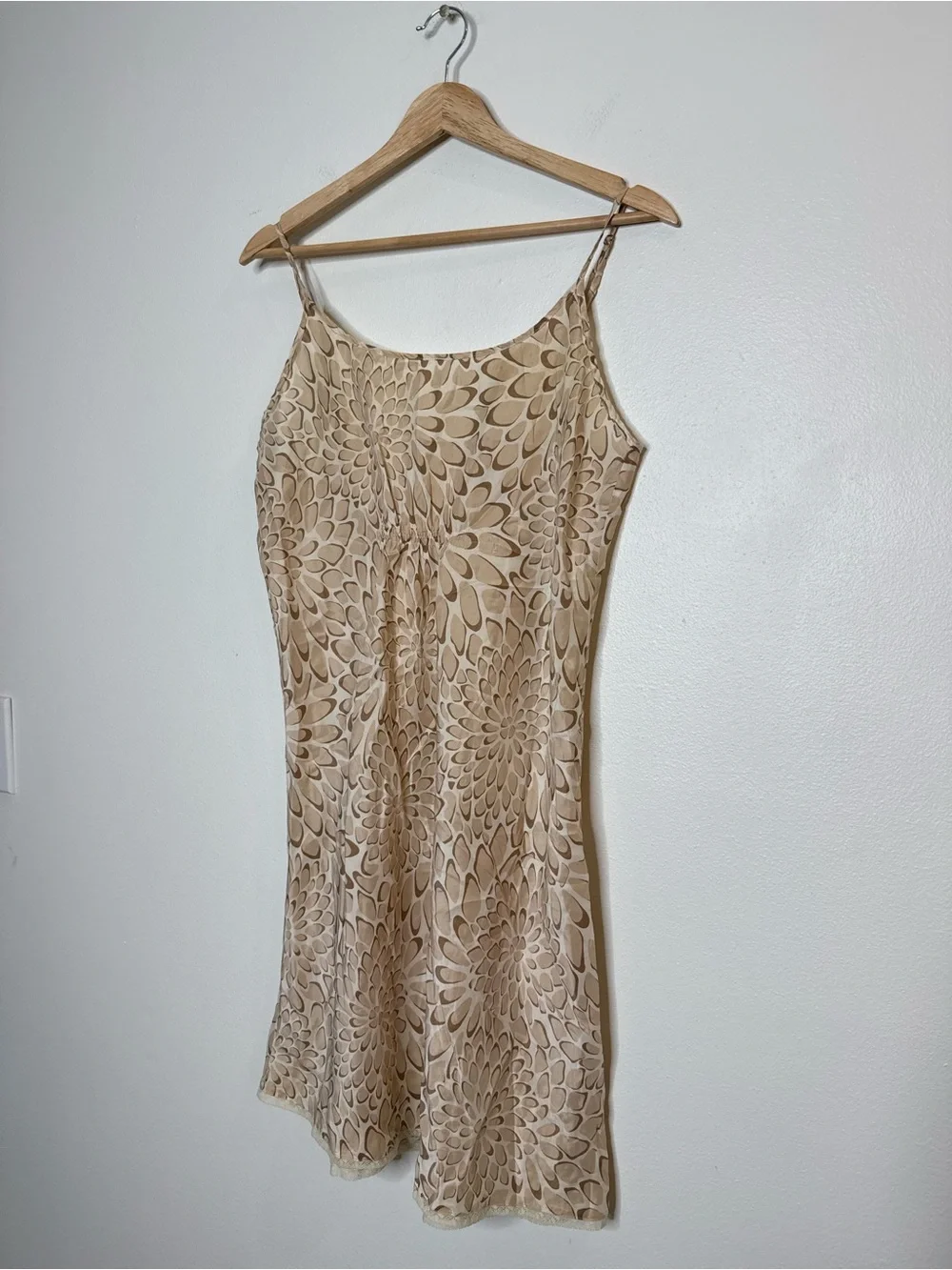 Vintage 90s y2K Old Navy 100% Silk Mini Slip Dress Natural Neutral Floral large